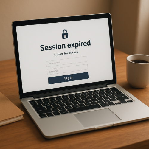 laptop displaying website login page after session expired message
