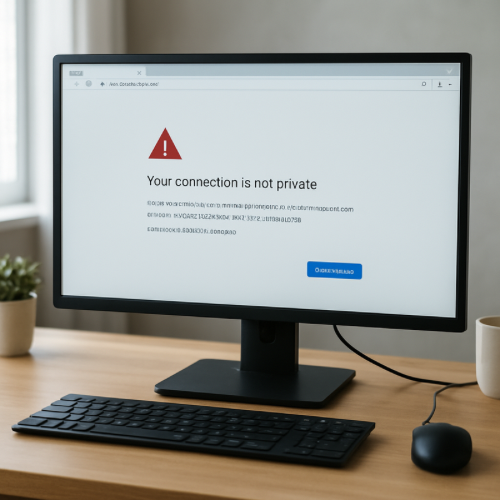 computer monitor displaying a browser security warning message