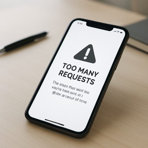 smartphone screen showing a too many requests error message while browsing a website