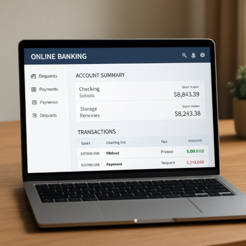Laptop screen displaying a refund transaction in online banking account