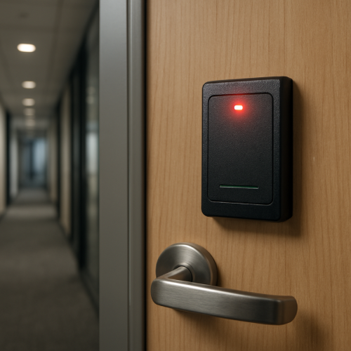 Office keycard reader showing access denied message