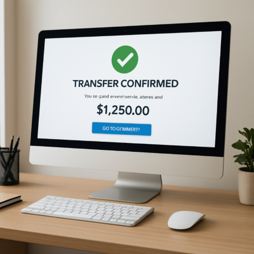 online banking screen showing transfer completed message
