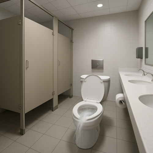 automatic toilet flushing unexpectedly in public restroom