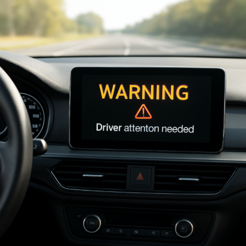 car dashboard showing warning message briefly