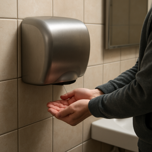 hands under automatic hand dryer that keeps shutting off