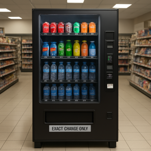 vending machine displaying exact change only sign